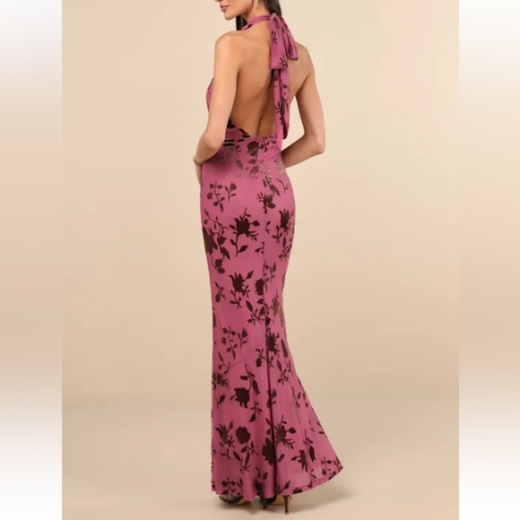 Lulu's Renatta Mauve Purple Floral Burnout Mesh Maxi Dress size large velvet - Picture 4 of 6